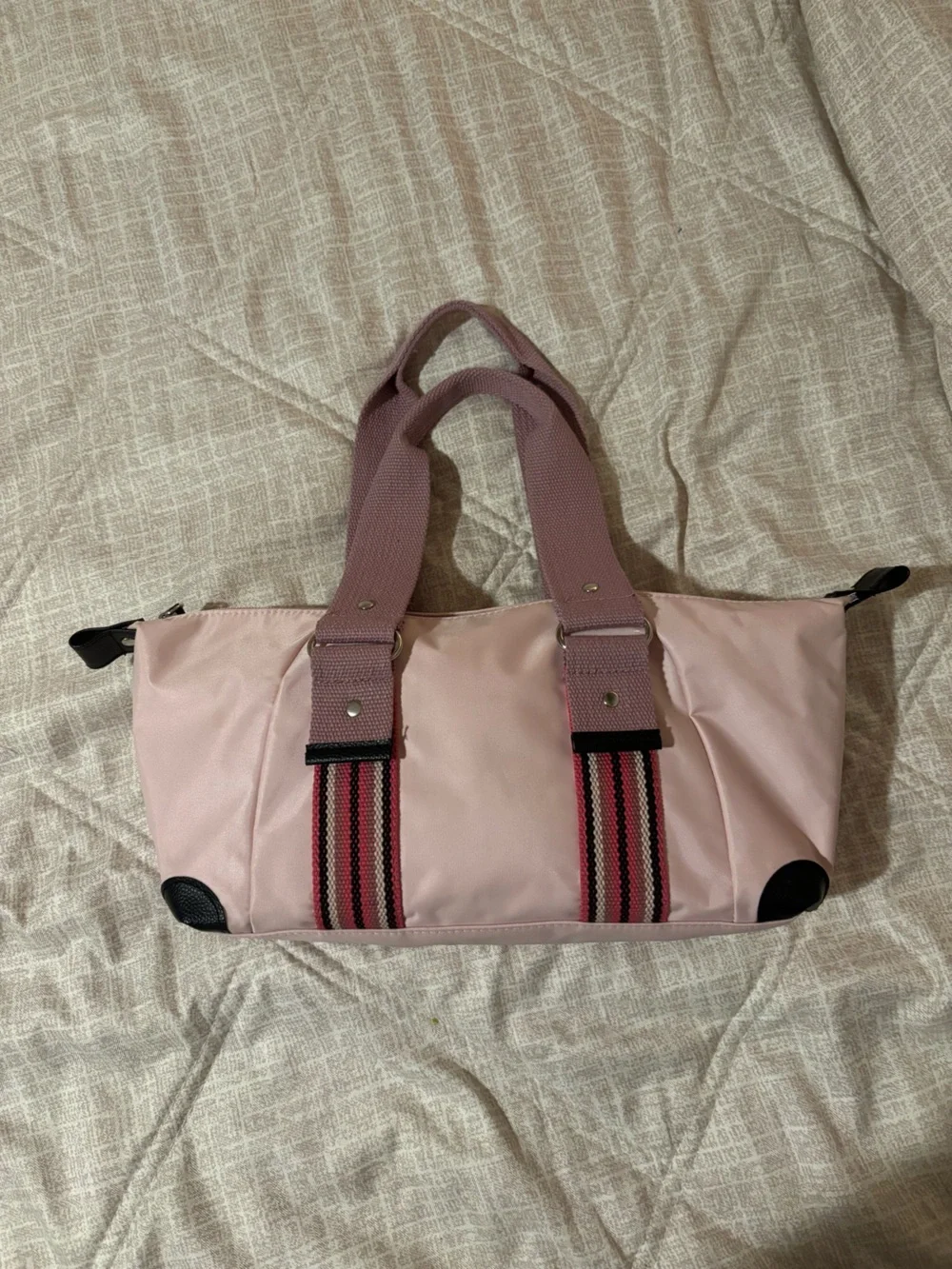Victoria's Secret Pink Duffel Shoulder Bag with Striped Webbing